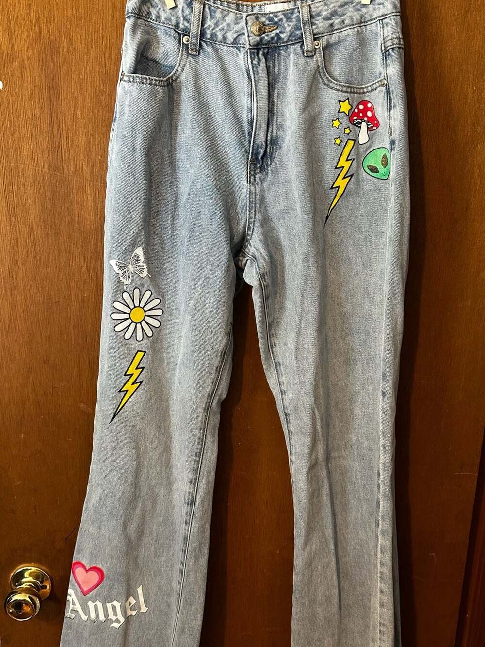 Princess Polly Graphic Print High Rise Jeans Size US 4